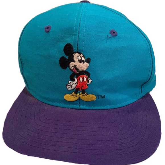 Disney Other - Vintage Disney Mickey Mouse Hat Teal With Purple Bill Embroidered Snapback *EUC*